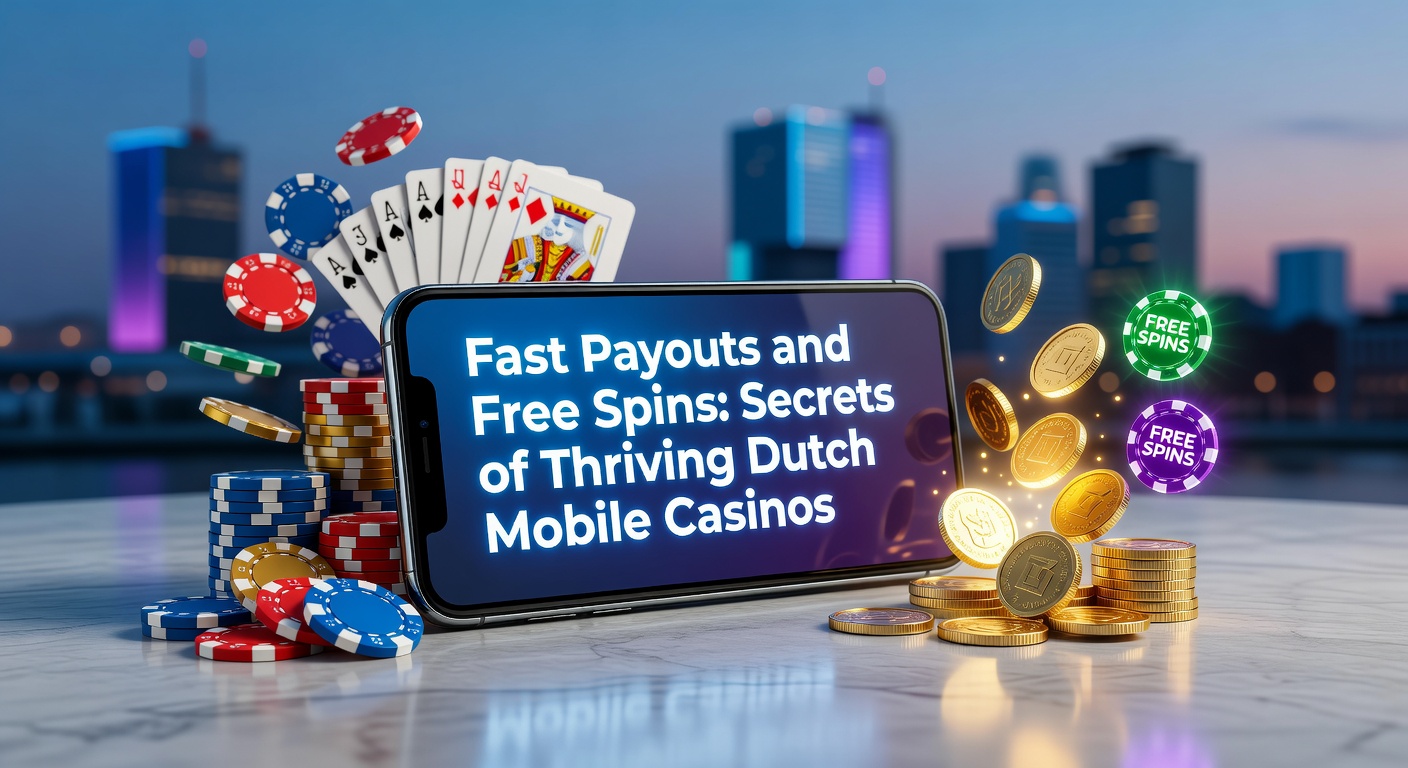 Smartphone met mobiel casino app, symbolen voor snelle uitbetalingen en gratis spins