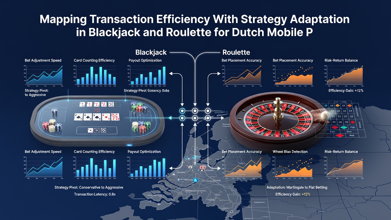 Grafiek van transactiesnelheid versus strategie-efficiëntie in roulette en blackjack