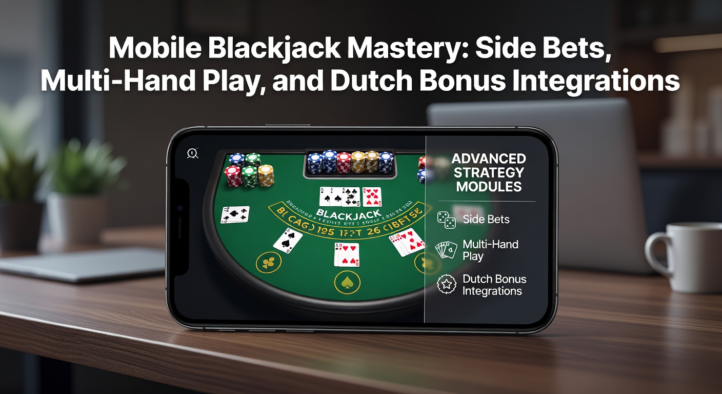 Smartphone met blackjack-app in actie, side bets zichtbaar op het scherm tijdens een multi-hand ronde