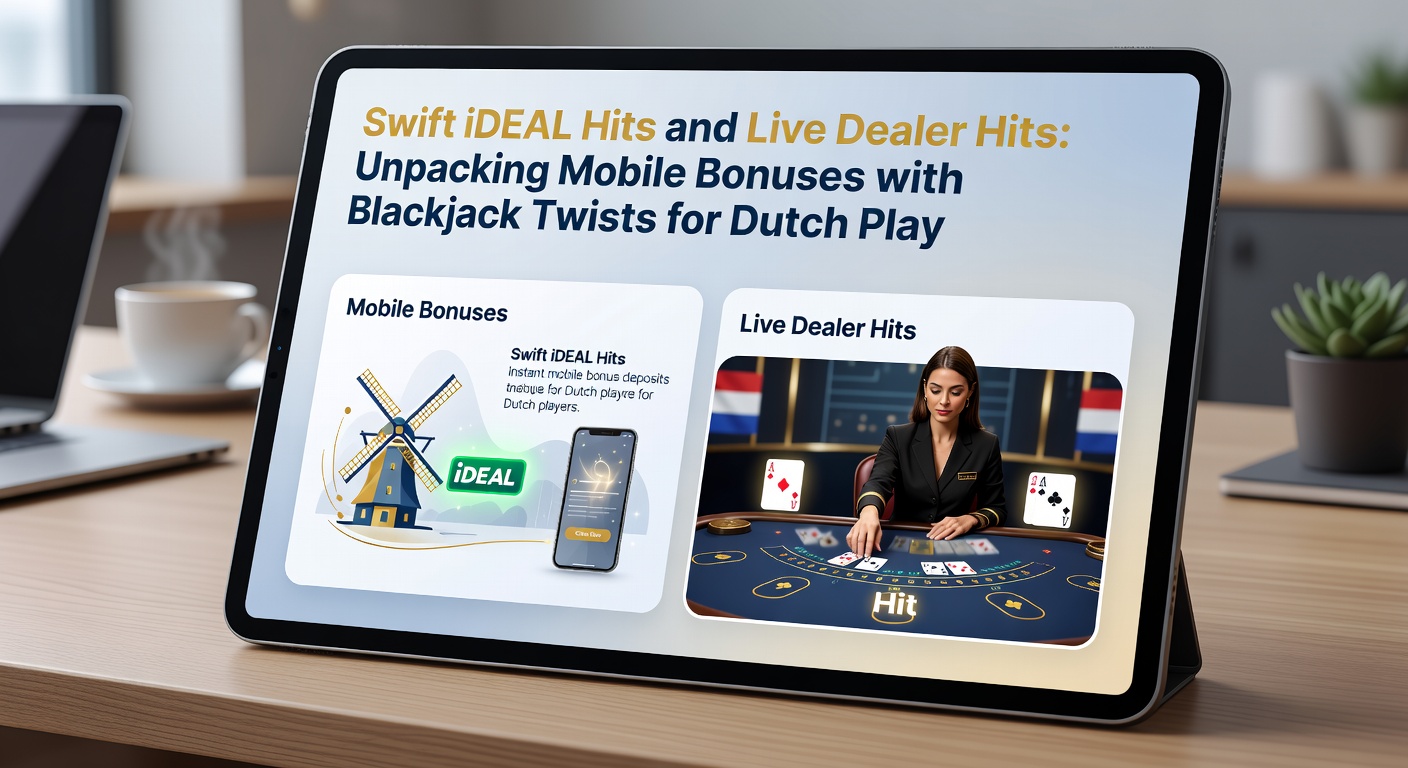 Live blackjack-dealer deelt kaarten uit op mobiel scherm met iDEAL-logo en bonus-popup, illustrerend gecombineerde features voor Nederlandse markt