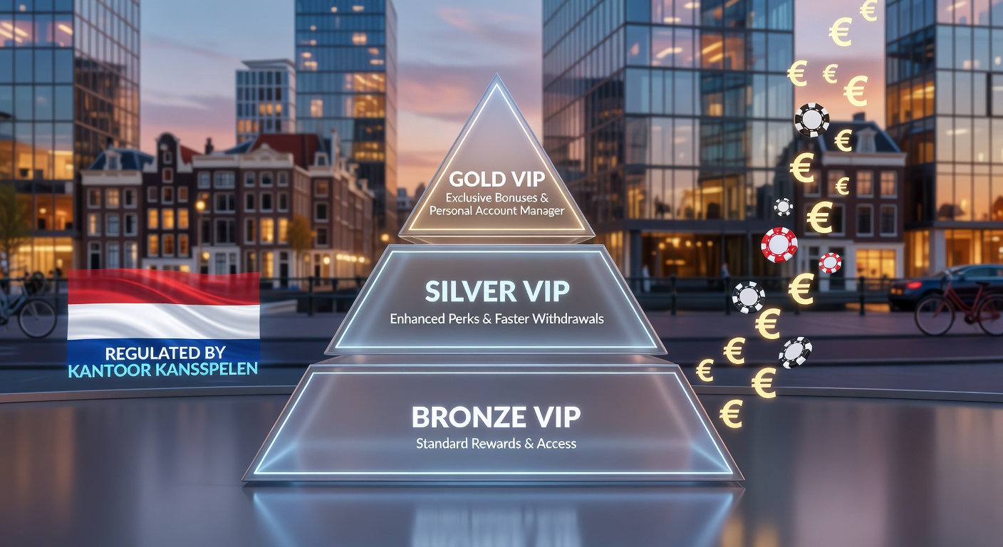 Speler die VIP-niveau bereikt met symbolen van cashback, free spins en persoonlijke manager in een Nederlands casino-thema